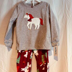 Carter’s Girl 2-Piece Fleece Pajama Set Unicorn Grey & Red 2T